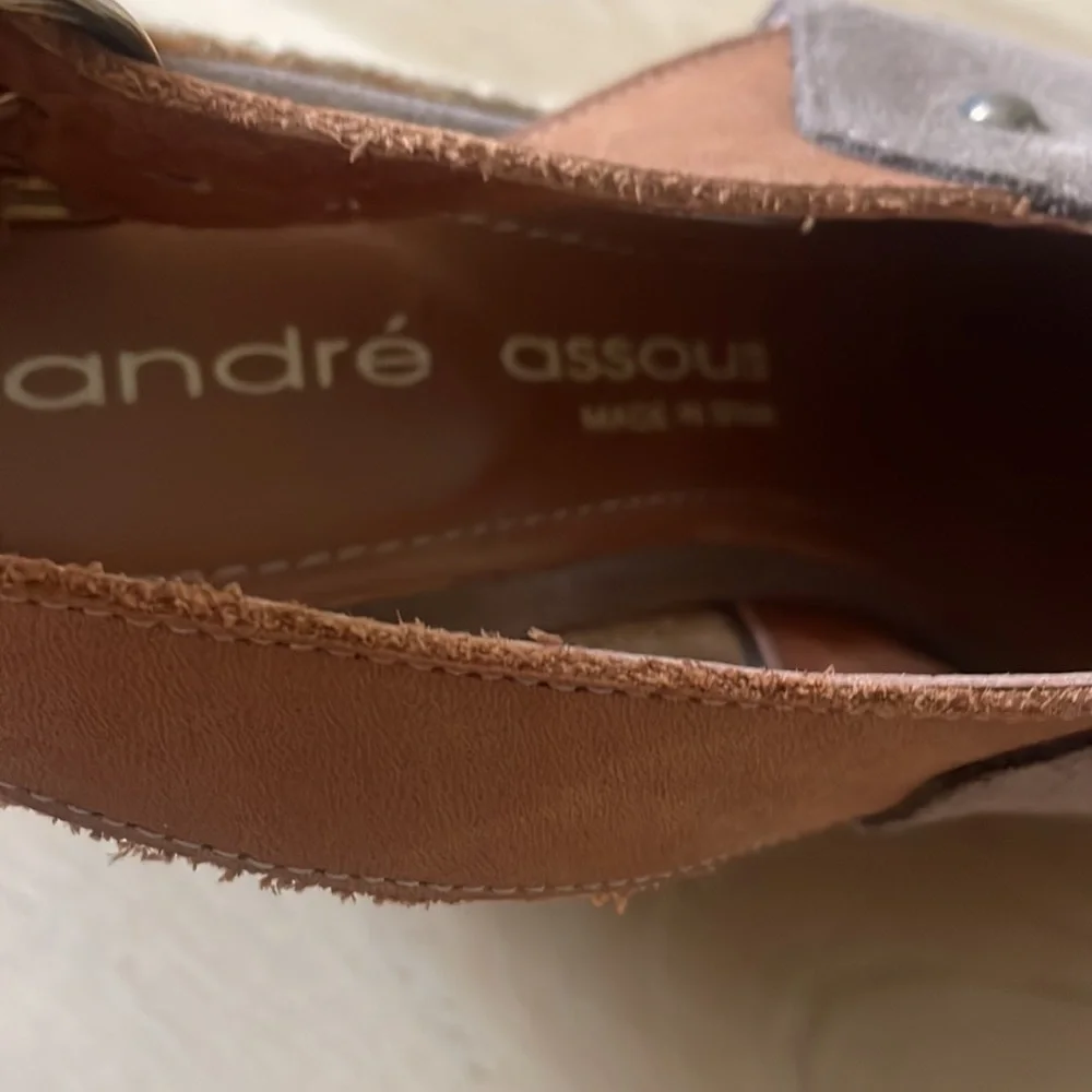 Andre Assous Brown Suede Slingback Wedge Shoes Size‎ 9.5
